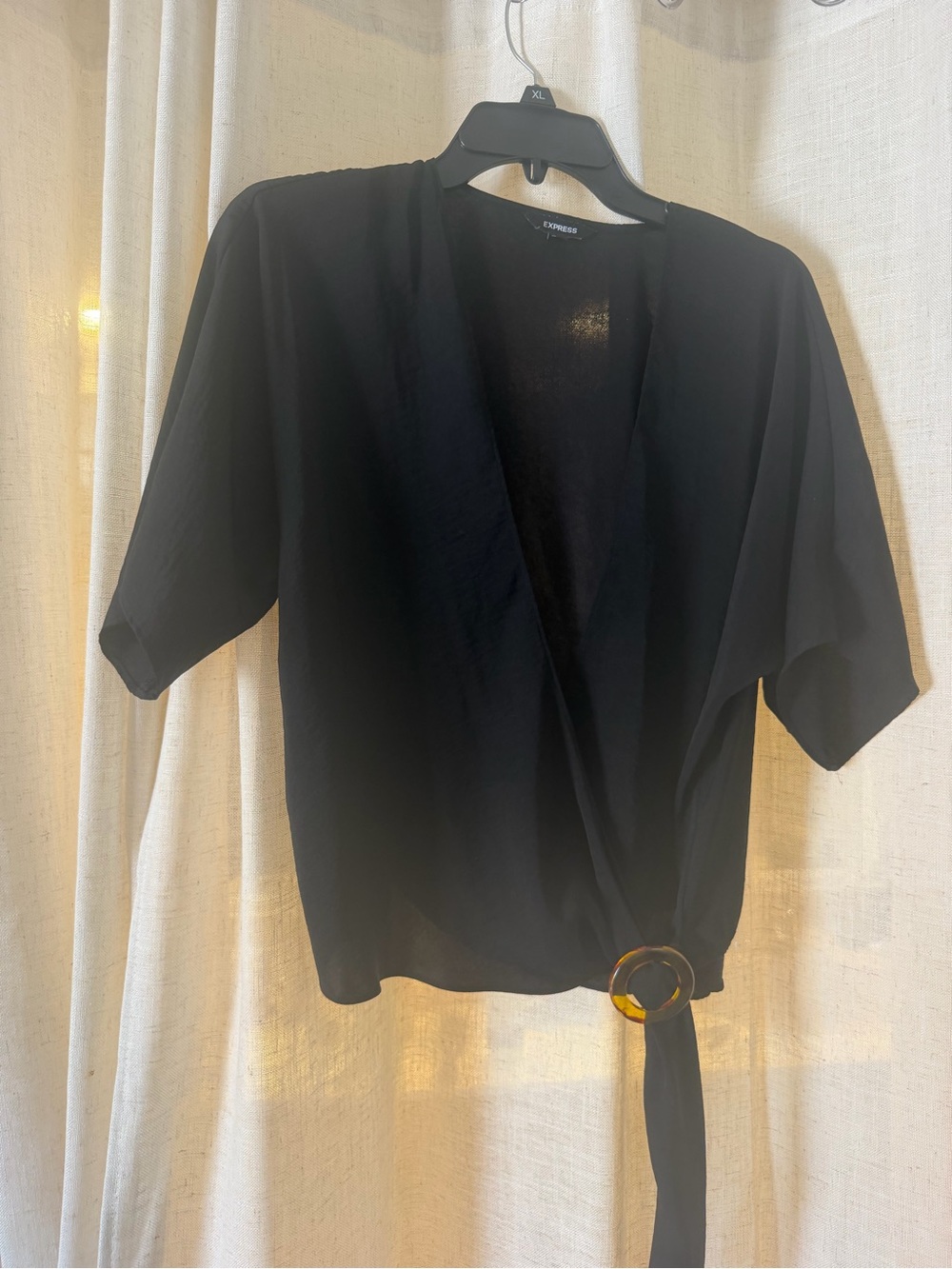 Express Black Top with V-Neck and Ring Accent